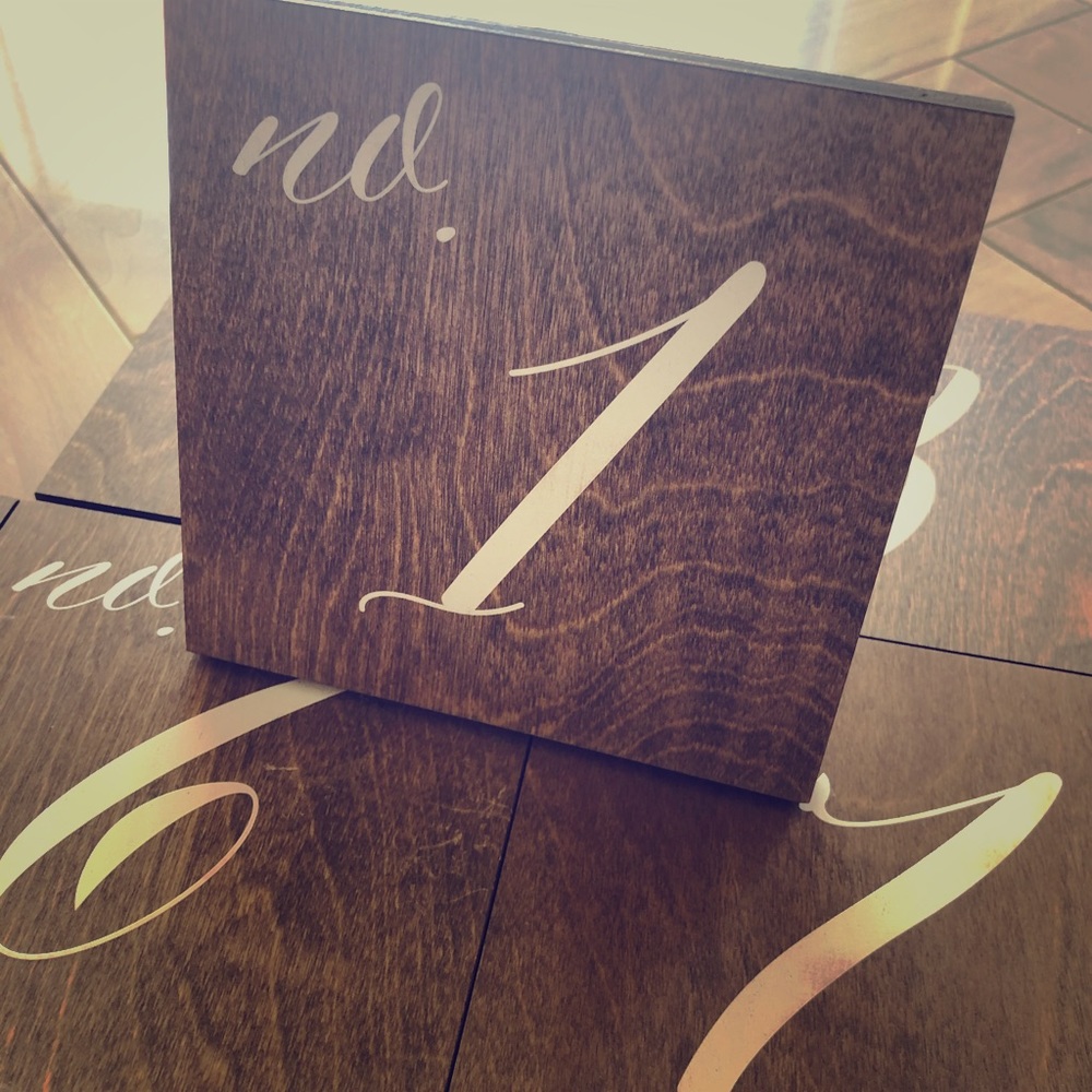 Rustic wedding event wooden table number signs